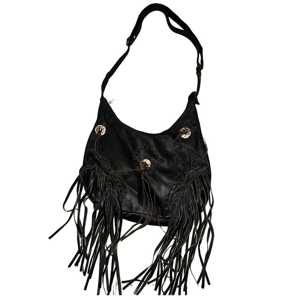 Black leather fringe purse